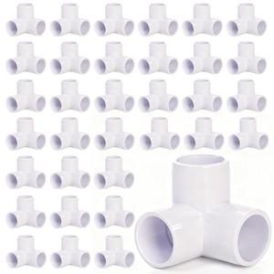 Covzoe 32 Pack 1/2 Inch 3 Way PVC Fittings, Furniture Grade Elbow Pipe Connectors, Heavy Duty Pipe Corner Fittings DIY Shelf Garden Support Structure Storage Frame for Building, Greenhouse Shed, White
