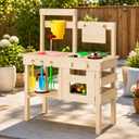 Outdoor Play Kitchen for Kids, Mud Kitchen with Water Faucet, Dual-Sided Chalkboard, Storage Shelves, Cups, Removable Sink, and Pretend Stove – Backyard Toddler Playset for Boys and Girls, 5.5 x 32 x 14 inches