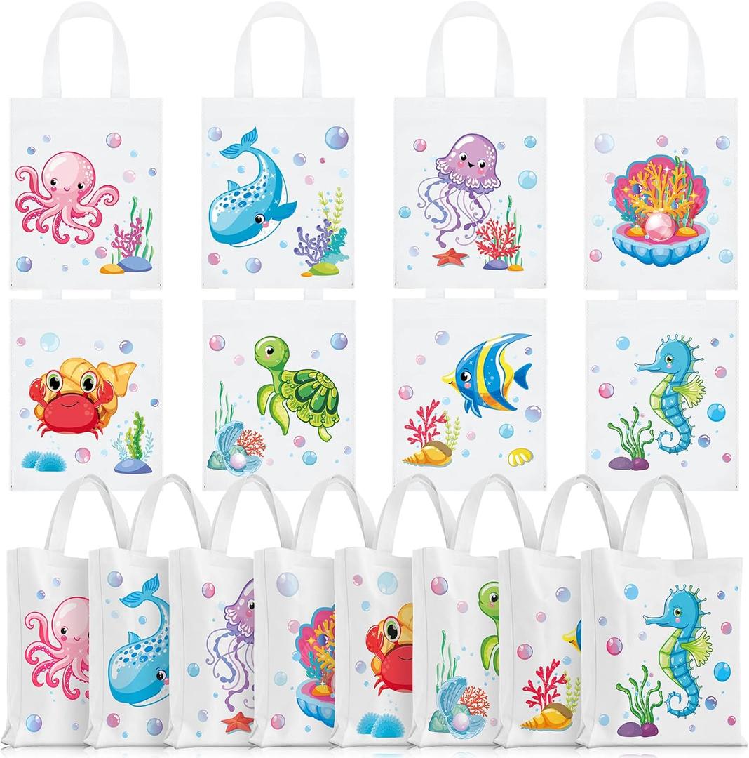 Ferraycle 24 Pcs Sea Animals Party Favor Bags Under the Sea Goodie Bags Cute Marine Favors Treat Supplies for Baby Shower Birthday Party Decor (Fresh Color)