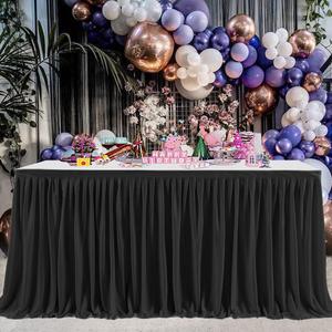 Table Skirts for Rectangle Tables 8ft, Ruffle Desk Skirt for Baby Shower Wedding Summer Holiday Birthday Black Party table Decorations Boy or Girl Gender Reveal Parties