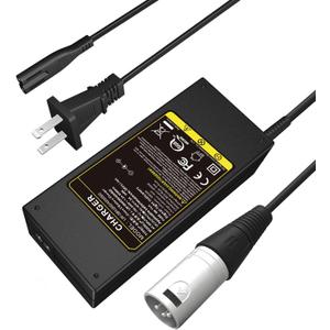 Futurebatt Electric Bike Battery Charger Output 42v 2a with 3-Pin XLR Connector Male for 36V Ebike Battery Adapter Power Cord