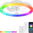 LEDIARY RGB Low Profile Ceiling Fans with Lights and Remote, 20 Inch Dimmable Modern Ceiling Fan(3000K-6000K), 6 Speed, Reversible, APP & Remote Control, Flush Mount Fan Light, White RGB Ceiling Fans