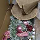 MARTINE MALL 2FT Pre-Decorated Small Christmas Tree with Lights, Snowy Flocked Mini Christmas Tree Artificial Tabletop Christmas Trees with Pink Owl Bow Hanging Ornaments for Table Desk Small Space