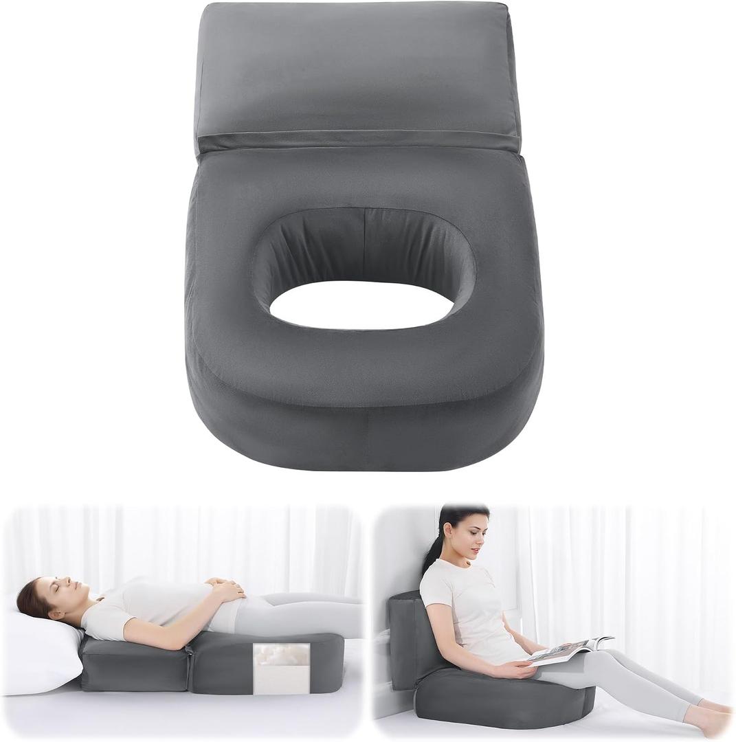 HOMBYS Extra Long BBL Pillow After Surgery for Sleeping & Sitting, Brazilian Butt Lift Pillow with Extended Back Support, BBL Chair with Hole, Mixed Filling (High-Density Foam + Soft Shredded Fill)