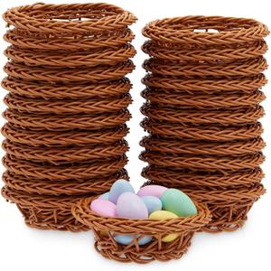 Mini Woven Baskets For Treats And (Brown 3.1 X 1.2 Inches 24 Pack) Brown Farmhouse Rattan No Accessories
