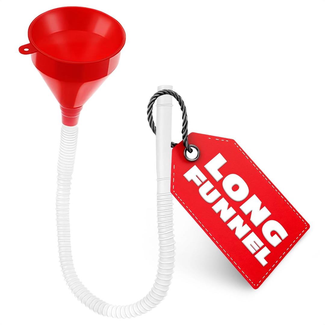 3'' Wide 23'' Long Funnel with Hose Flexible, Reusable, No Leak Design Featuring Elastic Long Hose | Long Funnel for Transmission Fluid for Oil, Gas, Coolant, Automotive and Garage Applications