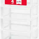 IRIS USA Plastic Drawer Storage Organizer Rolling Cart, with Wheels Casters, 4-Drawers, for Art Craft Supplies Bathroom Dorm Bedroom Laundry Room, Wide, White/Clear