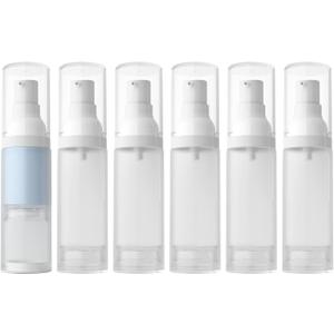 LONGWAY 1oz 30ml Airless Cosmetic Cream Pump Bottle Travel Size Dispenser Refillable Containers/Foundation Travel Pump Bottle for ShampooPack of 6, Frosted Translucent