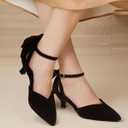 Carcuume Women's Kitten Heels with Bow Closed Toe Sandals Ankle Strap Wedding Pump Shoes, Size: 9