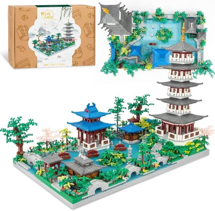 5186PCS Chinese Architecture Micro Building Blocks Set - Creative Toys Gifts for Adults and Kids Age 14+, Oriental Garden West Lake Collection Model for Display
