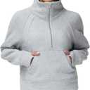THE GYM PEOPLE Womens' Half Zip Pullover Fleece Stand Collar Crop Sweatshirt with Pockets Thumb Hole (Large, Grey)