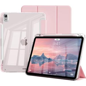 Case for iPad (A16) 11th Generation 11 Inch 2025, iPad 10th Gen 10.9 Inch 2022 with Pencil Holder,Slim&Lightweight Cover,TPU Hybrid Clear Transparent Back,Anti-Yellow,Auto Wake/Sleep(Pink)
