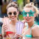 12 Pack 15oz Plastic Snowglobe Tumbler and Star Sunglasses Colorful Double Wall Plastic Cup with Straw Reusable Summer Cold Drink Travel Cup for Office Pool Party Gifts