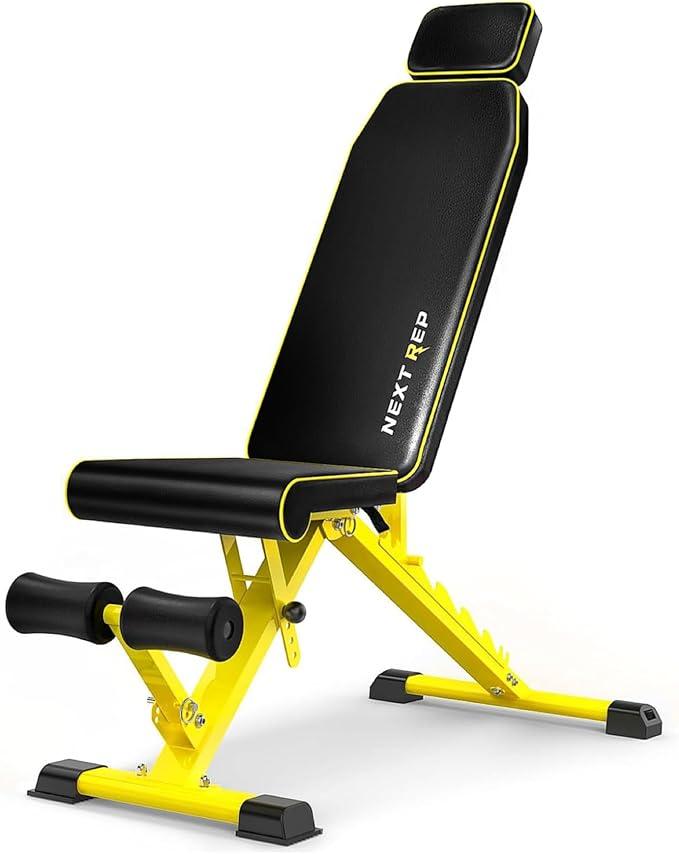 NextREP Weight Bench,1000 LB Adjustable Fast Folding Workout Bench for Home Gym Strength Training, Incline Decline Flat Utility Bench Press for Full Body Workout, Upright Storage Yellow Exercise Bench
