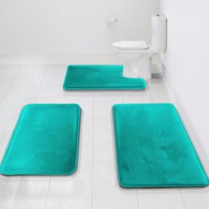 Clara Clark 3 Piece Bathroom Rugs Bath Mat Set, Velvet Memory Foam Bath Mats for Bathroom - Non-Slip, PVC Backing Bath Rugs, Washable - Dries Quickly, Teal