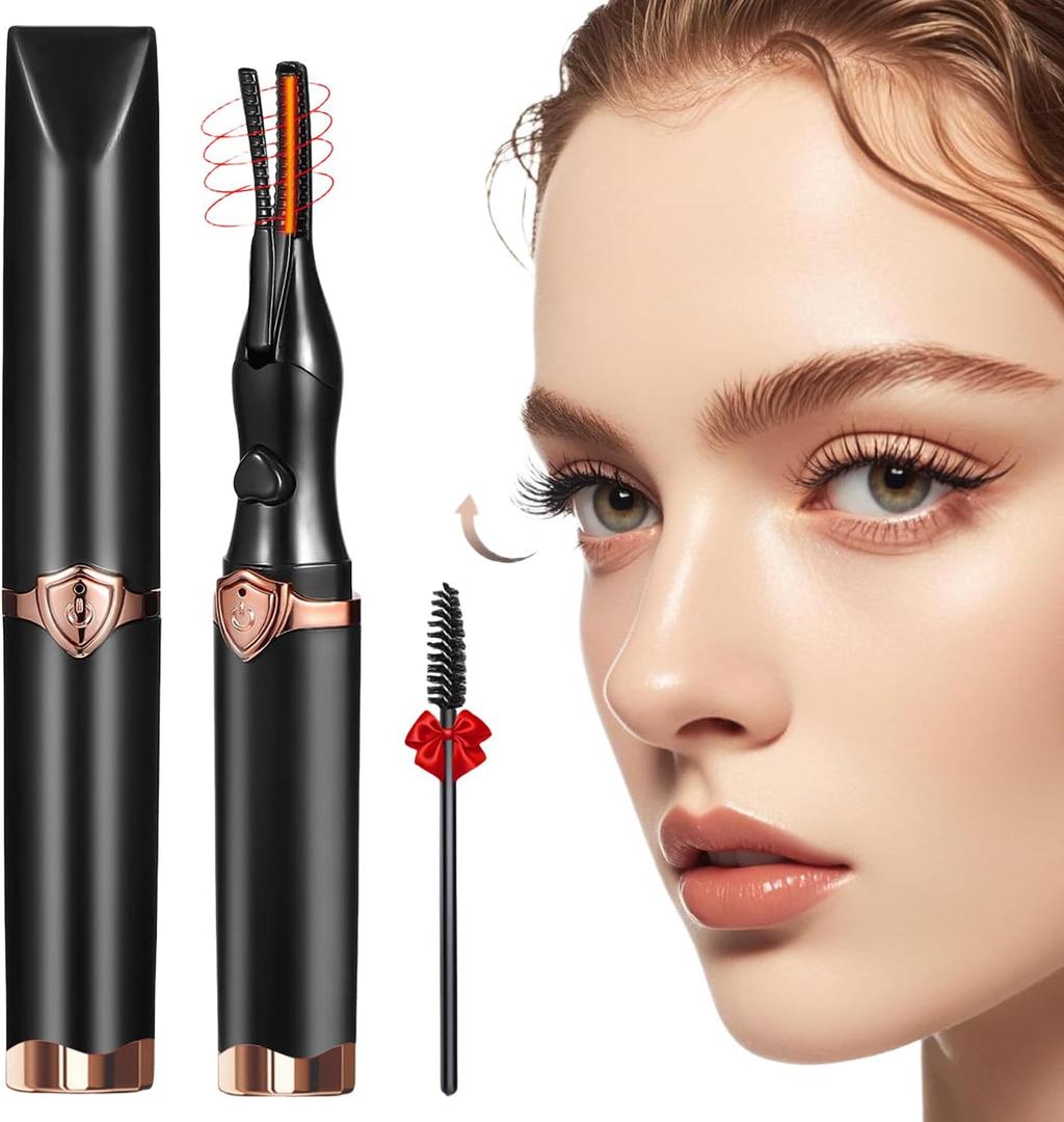 Heated Eyelash Curler - Fast Heat up in 8s - 3 Heat Modes with USB Rechargeable - Electric Eyelash Curler - Natural Curling 24 Hours Long Lasting, Anti-Burn Eyelid, Brown Black CC