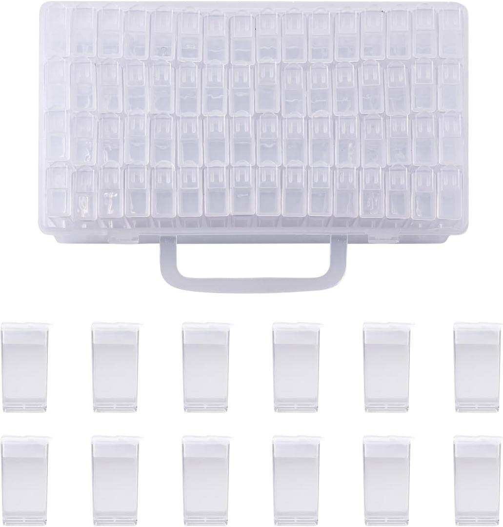 Fashewelry 64 Grids Small Diamond Painting Storage Containers 2x1 Inch Clear Flip Top Seed Bead Organizer Boxes with Label Stickers for Diamond Dots, Pony Beads, Nail Glitters (5x2.7x12cm)