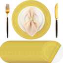 Geosar 100 Pcs Disposable Paper Placemats Cotton Woven Look 13'' Round Placemats Rustic Disposable Table Pads Bulk for Dining Table Decoration Birthday Wedding Bridal Baby Shower Party (Yellow)