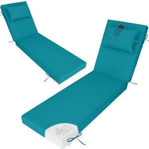 2 Pcs Oversized Lounge Chair Cushions for Outside, 80" Lx26 W, Replacement Outdoor Chaise Cushions with Ties, Zipper, Waterproof Lounge Chair Pads for Patio Pool Furniture, Teal