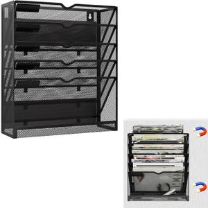 6 Tier Magnetic File Holder, Large Capacity Mesh Hanging Wall Organizer Vertical Magnetic Hanging File Organizer, Magnetic File Folder Holder for File Cabinets, Office, Whiteboard (Black)