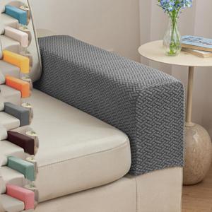 Couch Arm Covers & Arm Chair Covers Set of 2 - Stretch Sofa Armrest Protectors with Non-Slip Grip, Machine Washable Polyester Fabric for Recliner/Loveseat/Sectional (Grey,Medium-Set of 2)