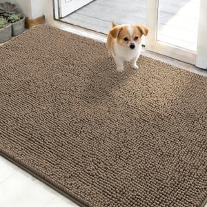 OLANLY Dog Door Mat for Muddy Paws 48x30, Absorbs Moisture and Dirt, Absorbent Non-Slip Washable Doormat, Quick Dry Chenille Mud Mat for Dogs, Entry Indoor Entryway Carpet for Inside Floor, Tan