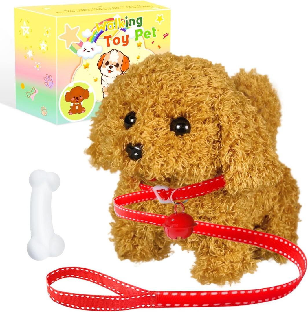 Walking Dog Toy - Electronic Pet with Leash, Bell, Bone, Christmas Birthday Gifts Puppy Dog Toy for Kids Ages 3-8