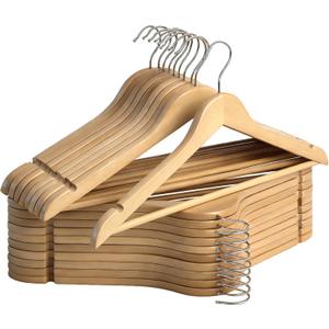 StorageWorks Wooden Hangers 20 Pack, Wood Coat Hangers for Closet, Heavy Duty Clothes Hangers for Suits, Shirts, Pants, Jackets, Natural Wood Color