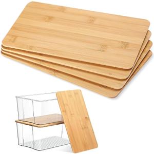 Kigley Bamboo Lids for 4.5 inches Tall Clear Plastic Storage Organizer Bins Stackable Storage Containers for Organizing Storage Bins Reusable Bamboo Lids 11.2 x 6.7 Inches (4 Pcs)