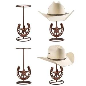 Cowboy Hat Stand, Tabletop Hat Display, Western Desk Decor, Horseshoe Hat Stand for Multiple Hats, Texas Holder Rack, Cowboys Gifts for Men, Western Decor for Home, Metal, Bronze, 4 Packs