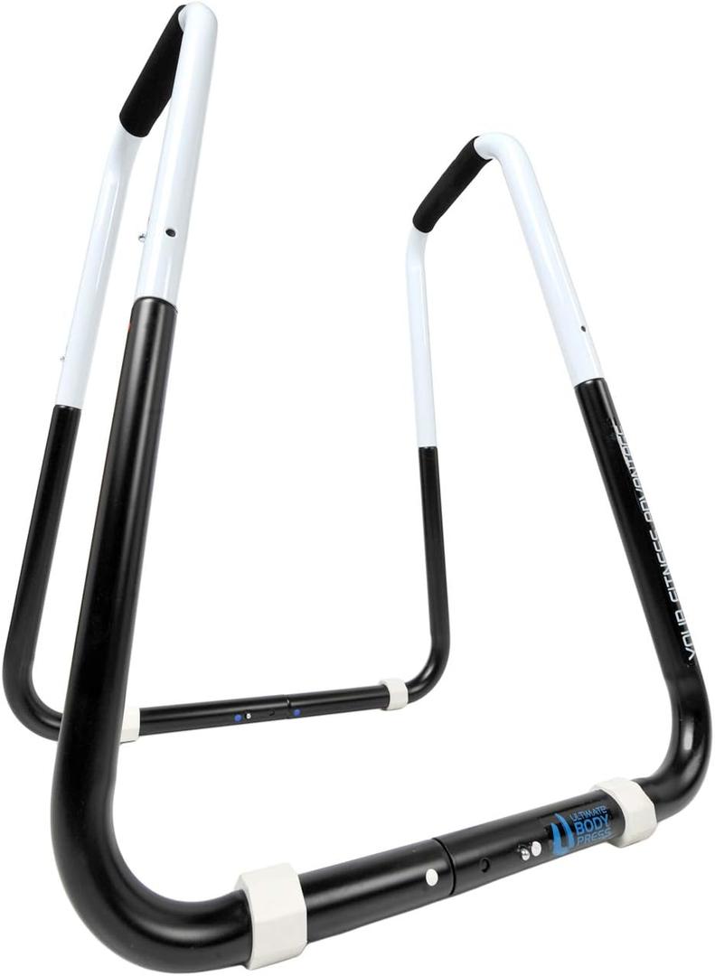Ultimate Body Press Dip Bar Fitness Station - Adjustable Width Folding Dip Stand with Angled Grips, Stable Leveling and Easy Storage