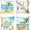 Summer Beach Palm Tree Throw Pillow Covers 16x16 Inch Set of 4 Seaside Scenery Starfish Seashell Cushion Covers Home Decor for Couch Cushion Cases