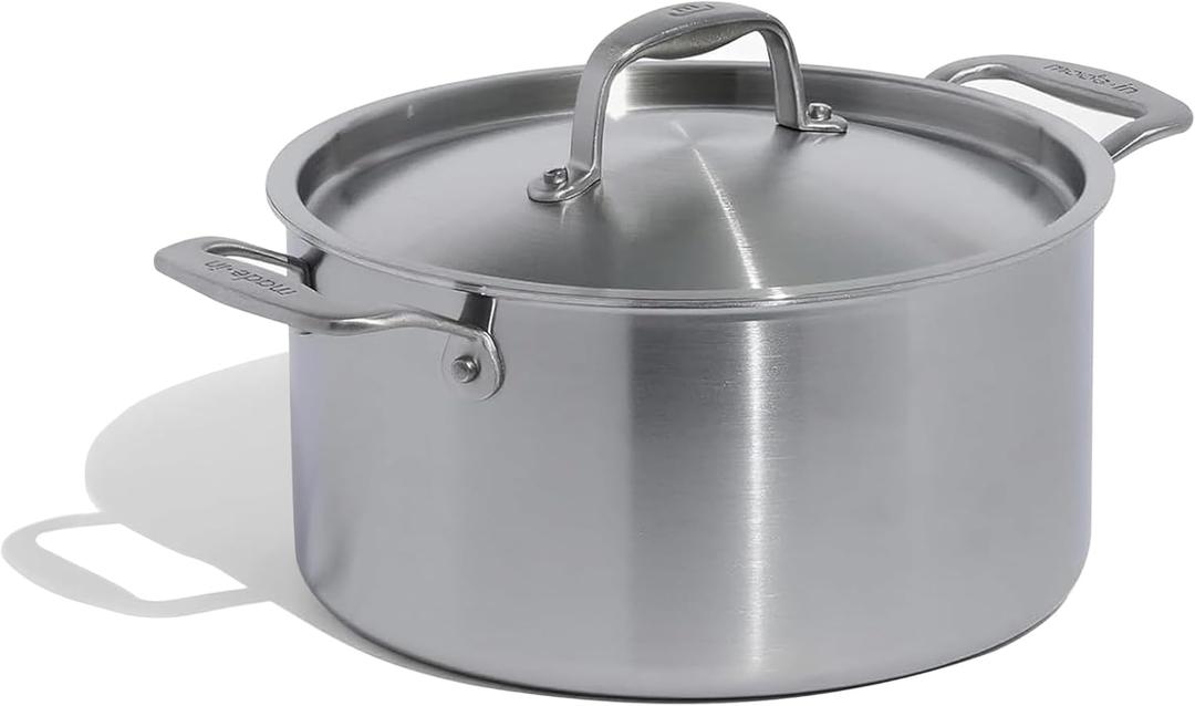 Made In Cookware | 6 Quart Stainless Steel Stock Pot With Lid | 5 Ply Stainless Clad | Professional Cookware | Crafted in Italy | Induction Compatible