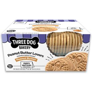 Three Dog Bakery Peanut Butter Lovers Dog Treats 2-Pack, Crunchy Sandwich Cookies for Dogs with Creamy Peanut Butter Filling, 28.8 oz