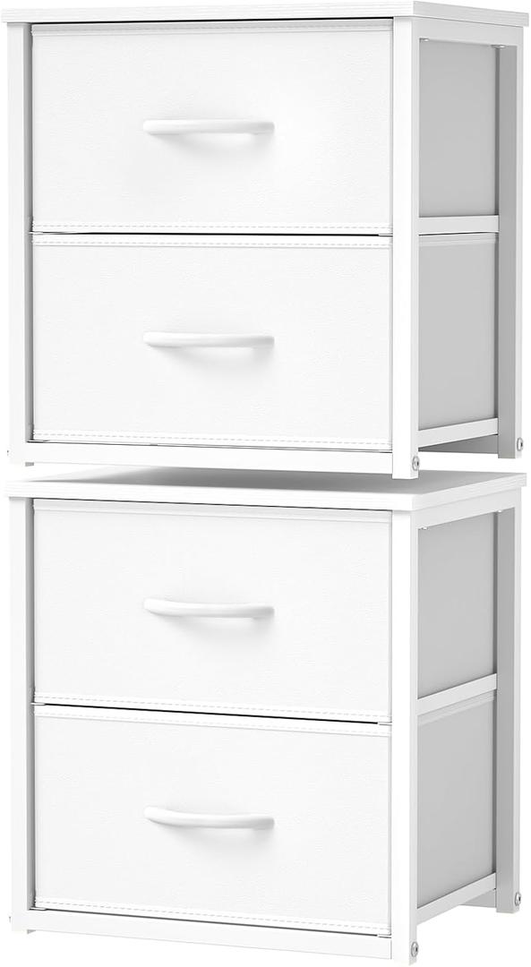 DAOUTIME 2-Pack Stackable Storage Drawers (4 Drawers Total), White Closet Organizer with Wooden Top & Metal Frame, Freestanding or Stackable Dresser for Bedroom, Living Room, Under Bed