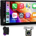 Single Din Car Stereo with Wireless CarPlay Android Auto, 7 Inch LCD Touch Screen Car Radio Bluetooth/MirrorLink/FM/EQ/USB/SWC/Type-C Charging + Backup Camera