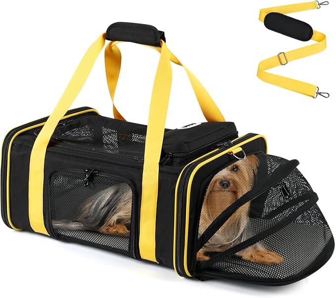 pidipiti 18.5''(L) x13.5''(W) x9.5''(H) Southwest Airlines Approved Expandable pet Carrier, for Extra-Small Dog Puppy cat Weight up to 8 lbs and Length up to 17.5''(Black)
