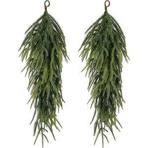 2 Pcs 30" Extra Length Artificial Christmas Teardrop Swag, Faux Pine Needles Teardrop Door Swag, Christmas Norfolk Greenery Teardrop Wreath for Xmas Door Table Mantle Fireplace Indoor Outdoor Decor