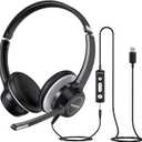 USB Headset with Microphone, 3.5mm Wired Computer Headsets with Noise Cancelling Microphone, Stereo Headphones with MIC for PC, in Line Controls, Work Headset for Skype Zoom Tablet Laptop (All Black)