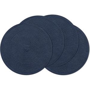 SHACOS Round Placemats Set of 4 Washable 15 inch Round Table Mats Cotton Polyester Woven Braided Place Mats for Dining Table, Navy