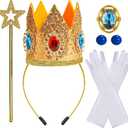 woxafo 5PCS Princess Crown Accessories, Princess Tiara Headband/Wand/Gloves/Brooch/Earrings for Girls Women Halloween Cosplay Party Dress Up
