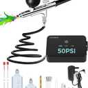 Airbrush Kit with Air Compressor, Intuitive 50 PSI High Pressure Air Brush with 0.2/0.3/0.5mm Nozzles & Cleaning Sets, Perfect for Modeling, Painting, Nails, Makeup, Cake Decorating (Black)