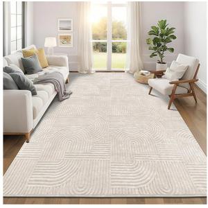 Pauwer 9x12 Washable Area Rugs for Living Room Modern Beige Solid Color Soft Fluffy Rugs for Bedroom Non Slip Boho Accent Indoor Mat Floor Carpet Cover for Kids Room Dining Room Kitchen Office