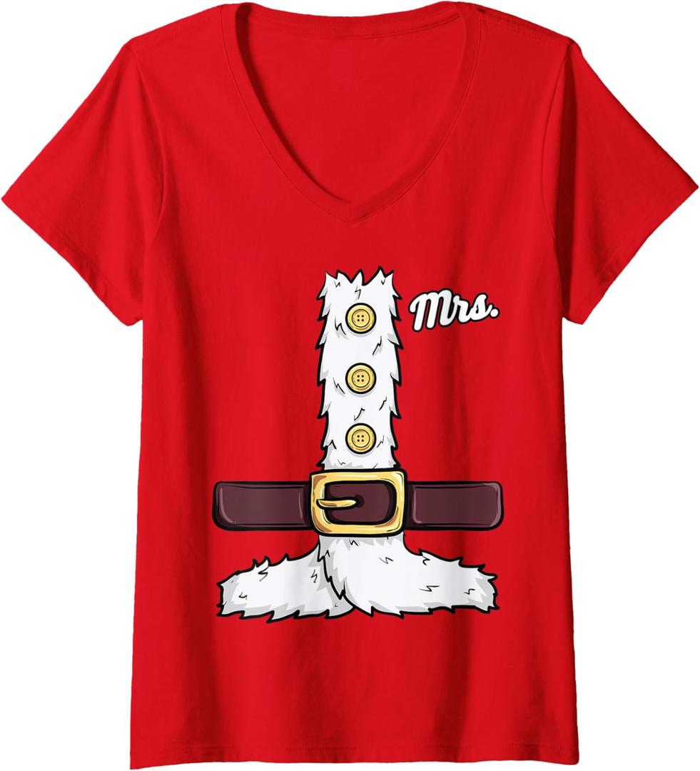 Womens Funny Mrs. zClaus Matching Couples His Her Mr Mrs Santa V-Neck T-Shirt - Medium
