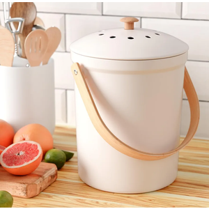Beautiful Kitchen Compost Bin with Smell Proof Lid - Rust Proof and Odorless Compost Bucket for Your Countertop with No Smell Filters - Easy to Clean 1.1 Gallon Bin Looks Great On Any Kitchen Counter, Beige