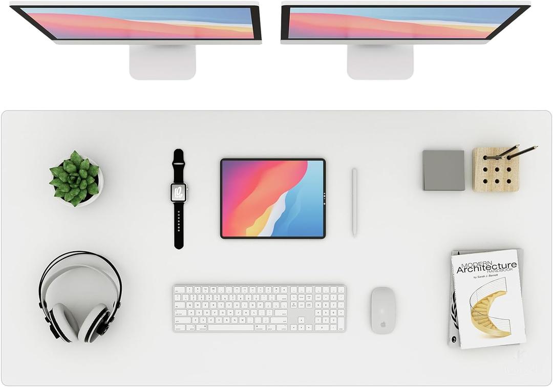 K KNODEL Large Office Leather Desk Mat, Mouse and Keyboard Pad, Computer and Laptop Mat, Desktop Protector and Cover, Writing Pad and Blotter (47.2"x23.6", White)