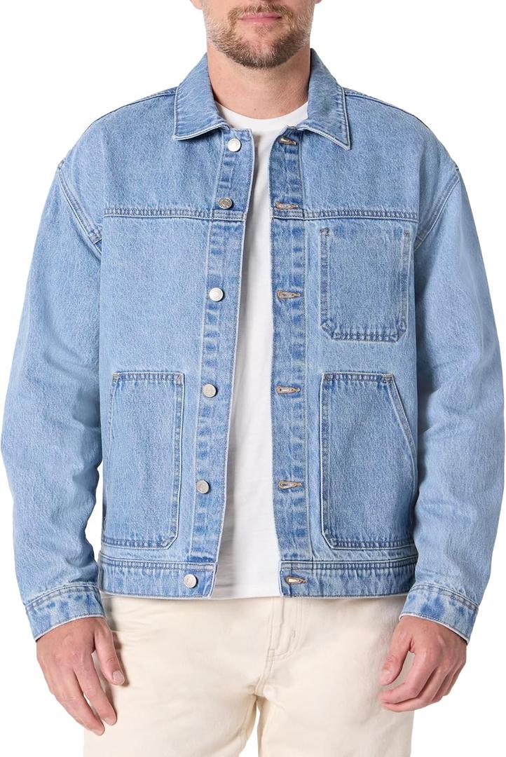 Amazon Essentials Men's Rigid Denim Relaxed-Fit Utility Jacket with Pockets (Medium, Vintage Blue)