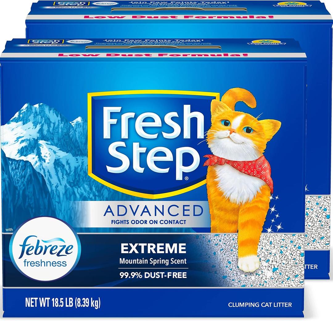 Fresh Step Clumping Cat Litter, Advanced, Extreme Mountain Spring Odor Control, Extra Large, 37 Pounds Total & Clumping Cat Litter, Mfg Date: 11/2025
