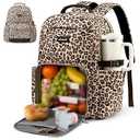 LOVEVOOK Lunch Backpack with Lunch Compartment, 17 Inch Laptop Work Travel Insulated Cooler Backpack Purse, Waterproof College Teacher Lunch Bag Box with Tumbler Holder, Gift for Men Women, Leopard print