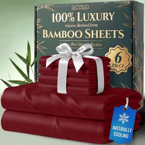 DECOLURE 100% Viscose Derived from Bamboo Sheets Queen Size - Luxury 6 Pc Naturally Cooling Sheets, Ultra Soft Bed Set - Deep 17" Pockets, Durable Double Stitching, Oeko Tex Standard (Burgundy)